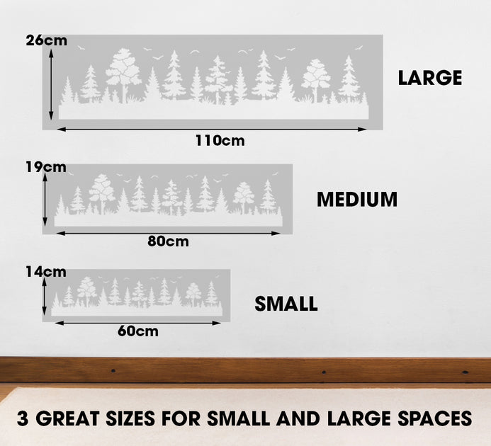 PINE FOREST Wall Border Stencil, Woodland Forest with Trees Nursery