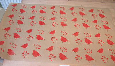 stencilled hand painted Christmas wrapping paper