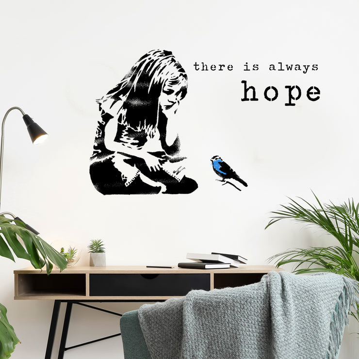Banksy Girl BLUEBIRD Stencil , There is always hope
