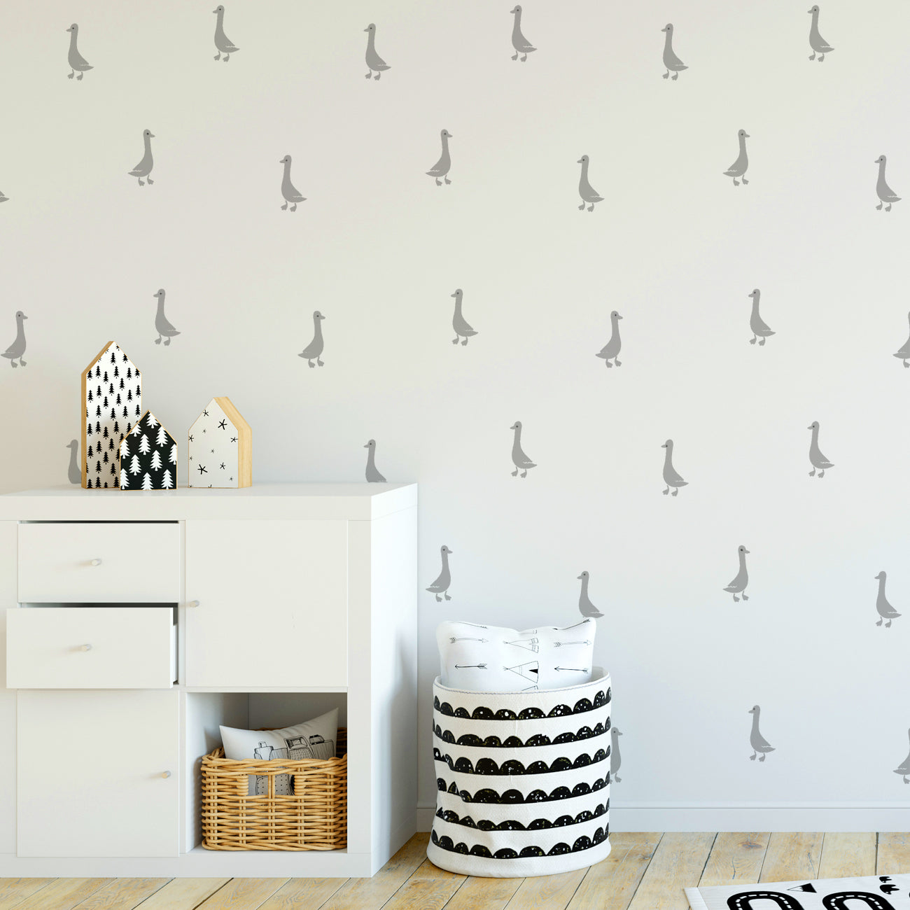 Goose Pattern Nursery Wall Stencil, Paint Geese Duck Baby Room Wallpaper IdealStencils