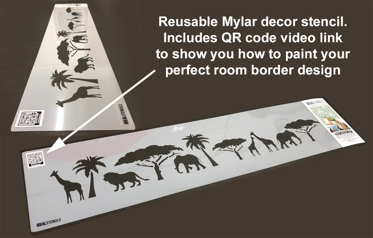 Safari Animals Wall Border Stencil