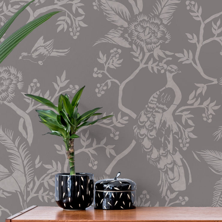 Avian Chinoiserie Wall Mural Stencil - Floral Stencils for Walls