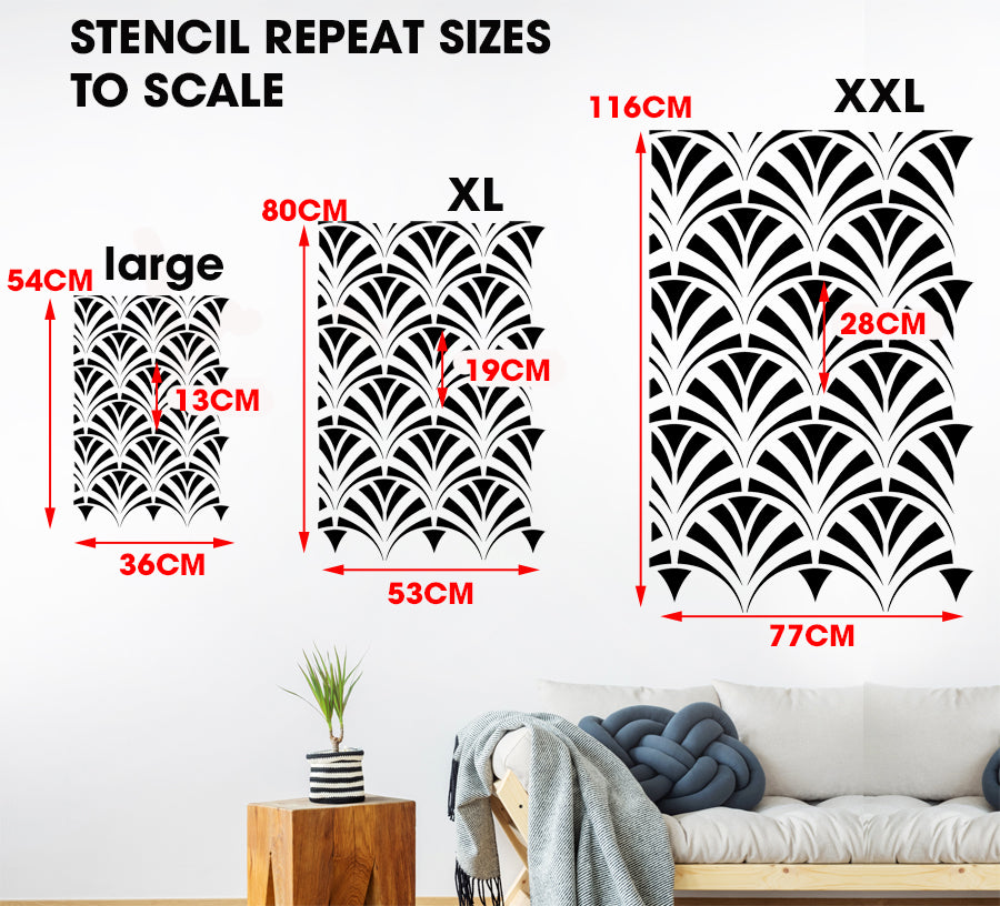 GLAMOUR Art Deco Fan Pattern Stencil, Vintage Decor Painting Stencil ...