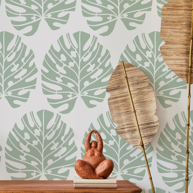 Monstera Tropical Leaf Pattern Wall Stencil