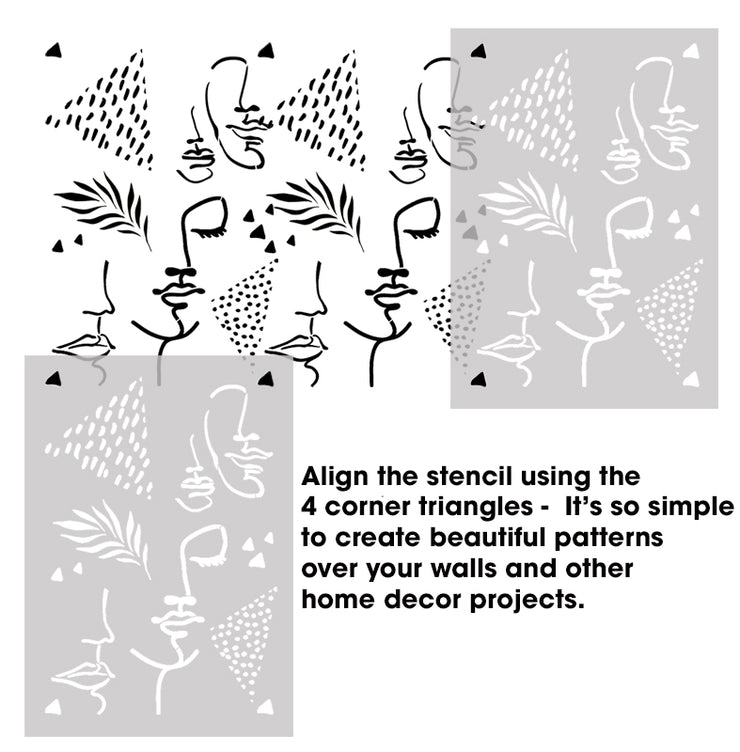 Modern line Abstract faces Stencil