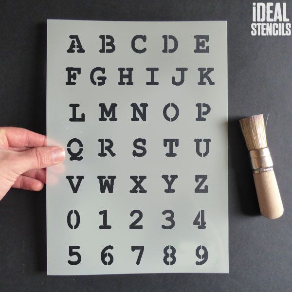 Alphabet typewriter font stencil A-Z 0-9