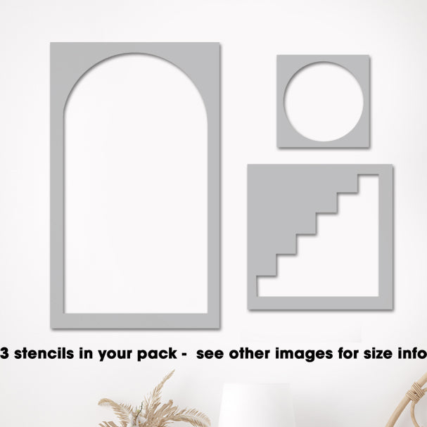 ARCH, STAIRS & SUN Abstract Stencil Kit, Boho Wall Shapes Painting Stencils