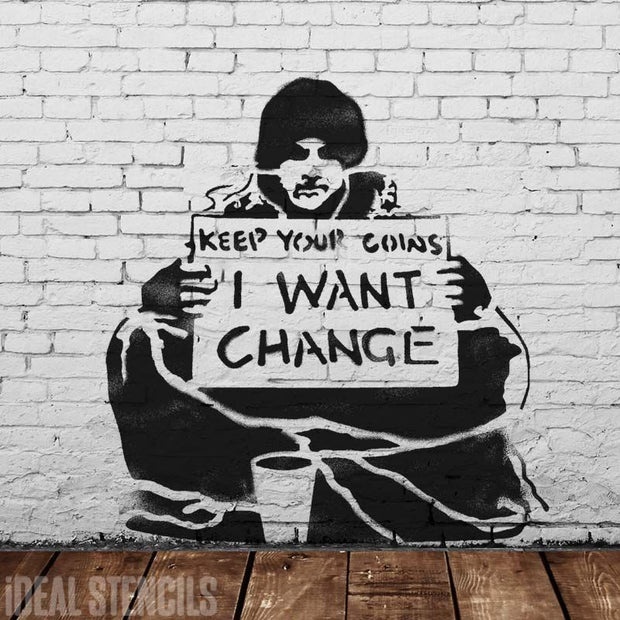 Banksy 'Beggar I Want Change' Stencil