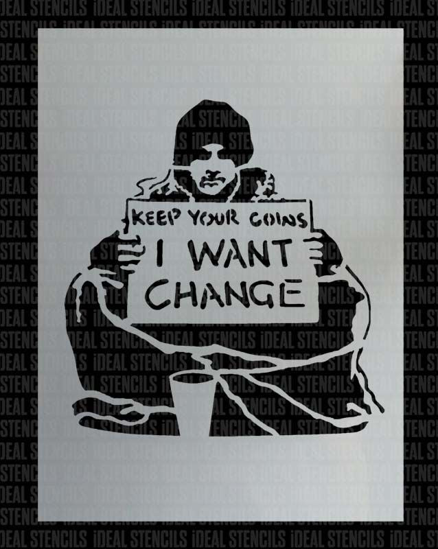 Banksy 'Beggar I Want Change' Stencil