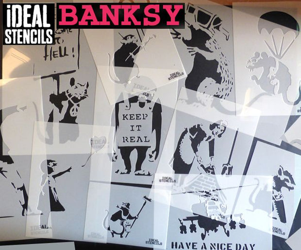 Banksy decorating rat stencil