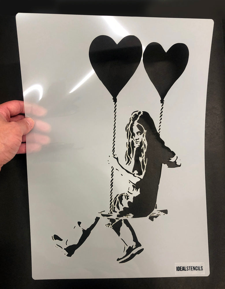 Banksy Balloon Girl On Swing Stencil IdealStencils