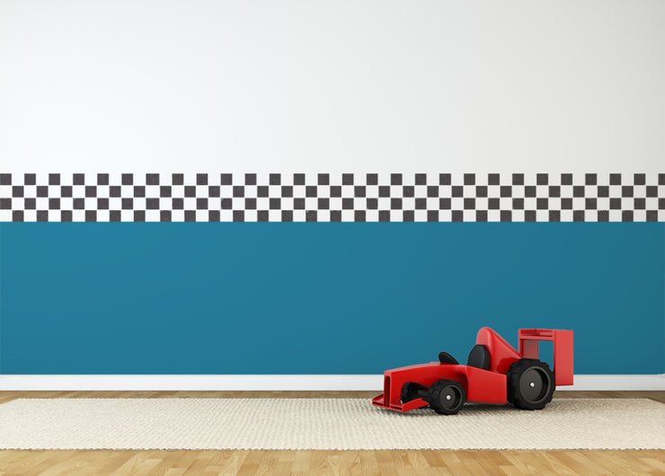 CHECKERED FLAG F1 Border Stencil, Kids Room Car Racing Decor