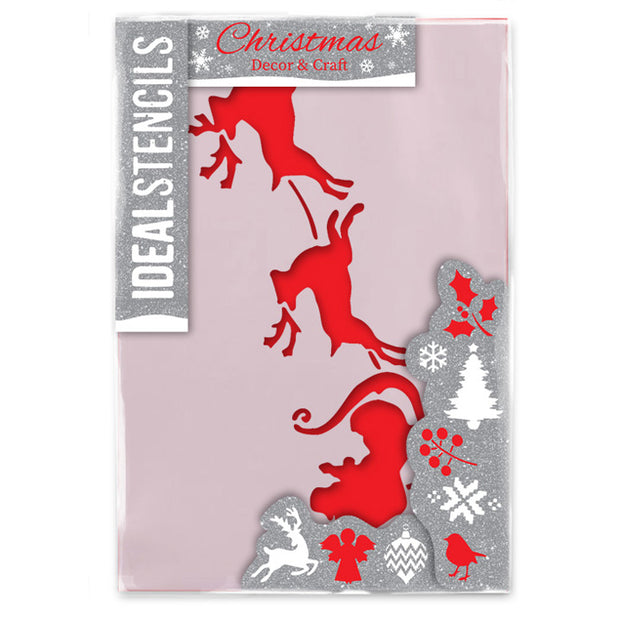 Santa & Reindeer Sleigh Christmas Stencil