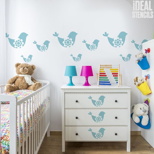 Cute Bird Nursery Stencil