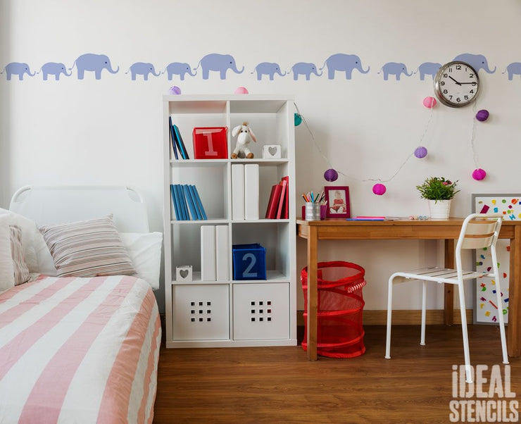 Elephants nursery wall decor stencil