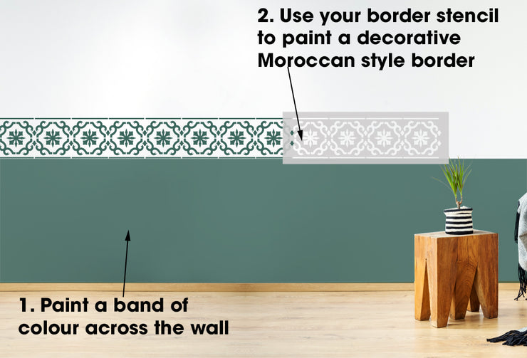 FEZ Moroccan Border Stencil, Traditional Islamic Tile Effect Border Pattern