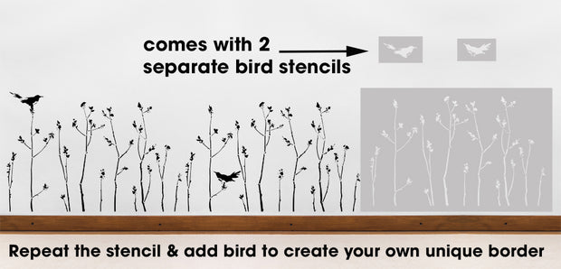 GO-HUA New trees & Birds Stencil, Bird Branch Silhouette Wall Art Stencil