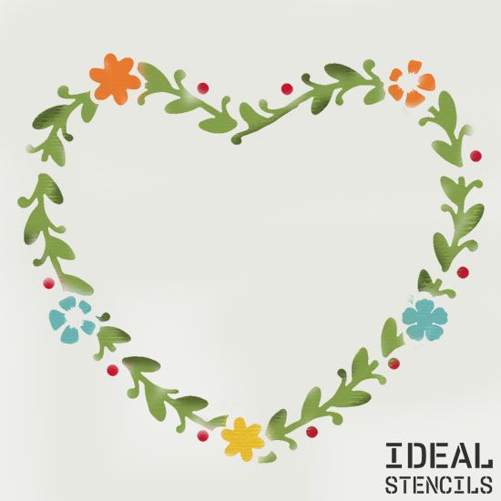 Heart shaped flower wreath stencil