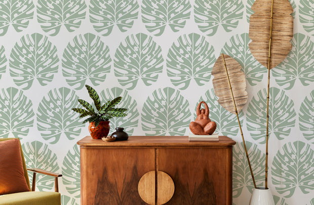 Monstera Tropical Leaf Pattern Wall Stencil