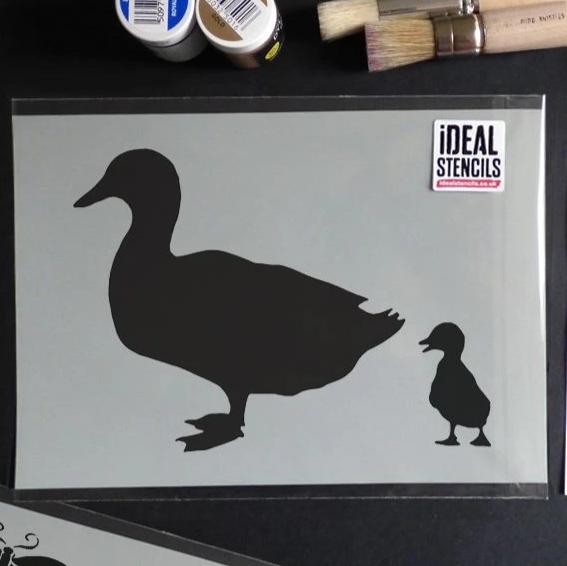 Mother duck & chick stencil