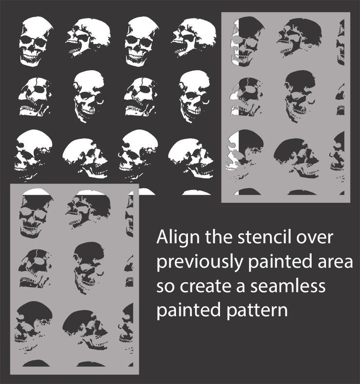 SKELETAL Skulls Pattern Wall Decor Stencil, Gothic Wall Decor Stencil