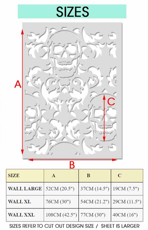 Skull Damask Stencil, Gothic Wall Decor Stencil