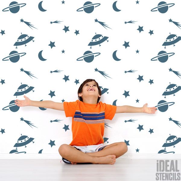 Space stars moon wall Stencil