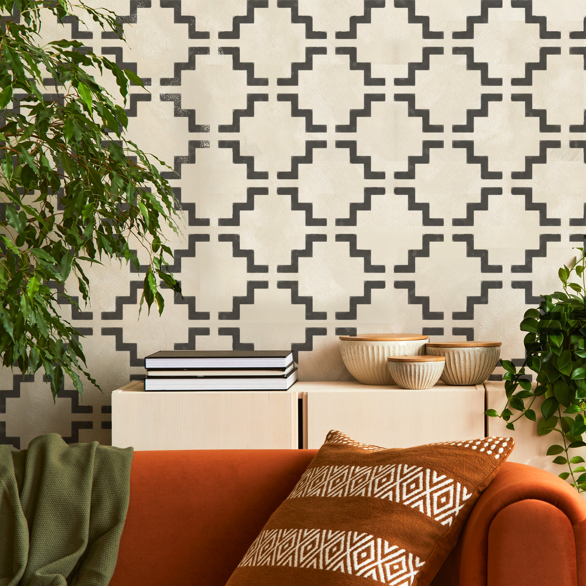 Geometry Wall Pattern STRUCTURE Geometric Moroccan Pattern Stencil - Home Wall Decor ...