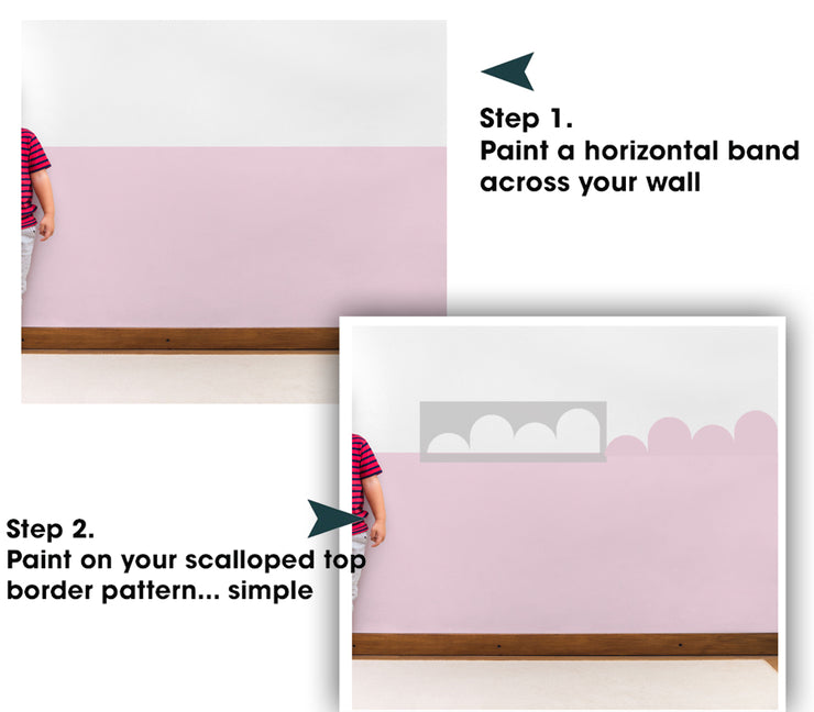 UNEVEN Scallop Border Stencil, Nursery or Kids Room Wall Decor