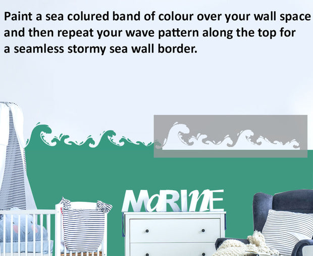 STORMY SEA Wave Wall Border Stencil