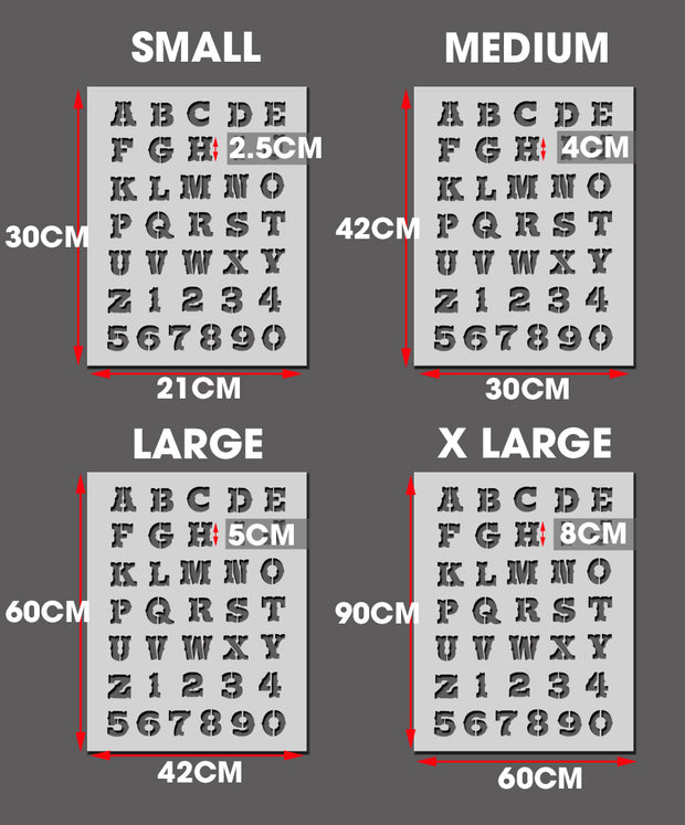 COWBOY WESTERN Alphabet Stencil - A-Z Letters & 0-9 Numbers